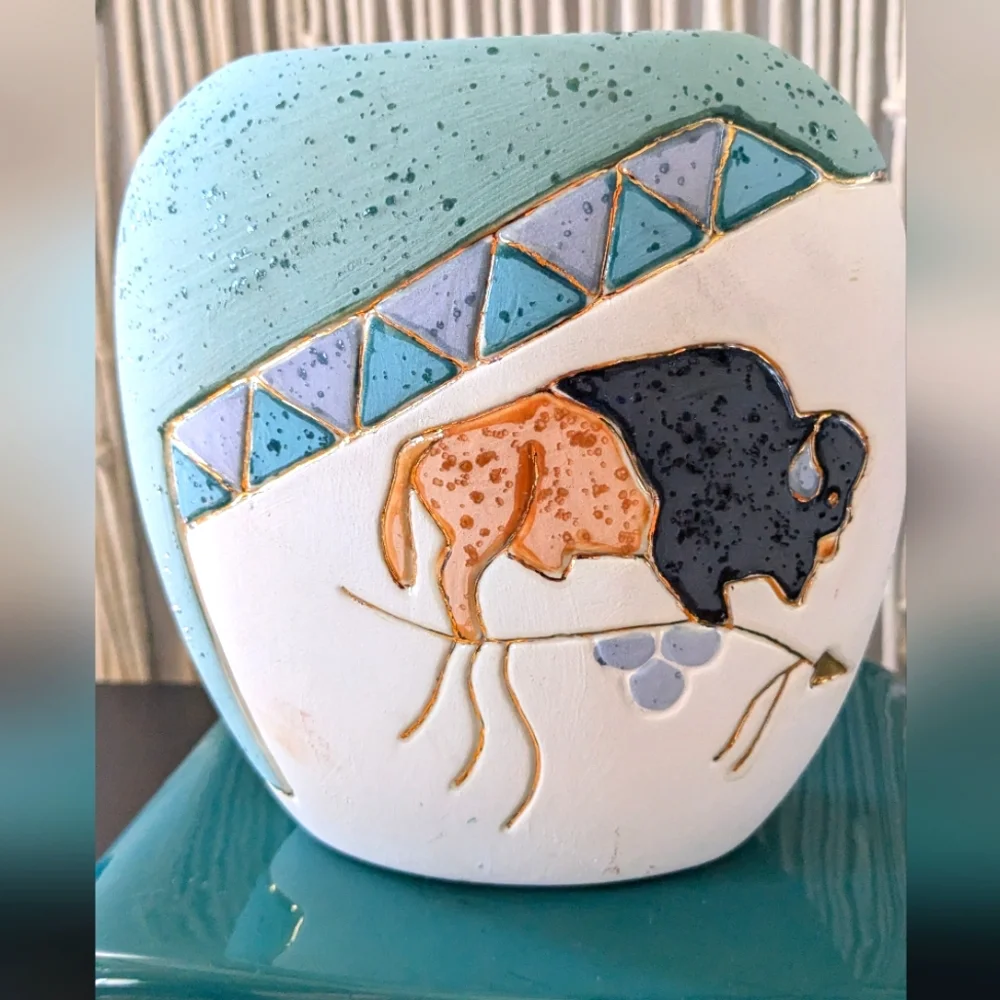 Southwestern ceramic buffalo vase